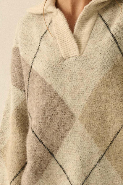 Crossing Paths Argyle Knit Collared Sweater