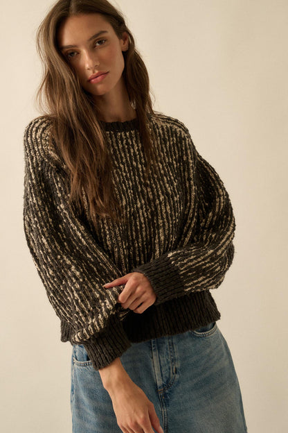 Live and Learn Marled Boucle Rib-Knit Sweater