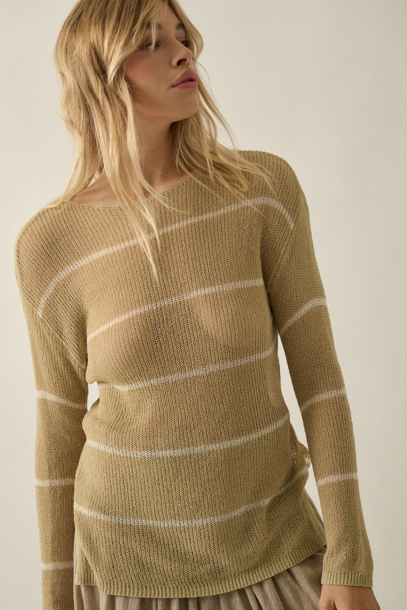 Sheer Me Out Striped Knit Loose-Fit Sweater