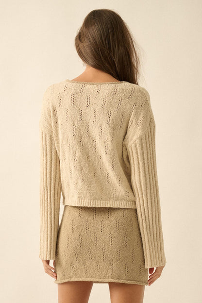 Say It Again Pointelle Contrast Keyhole Sweater