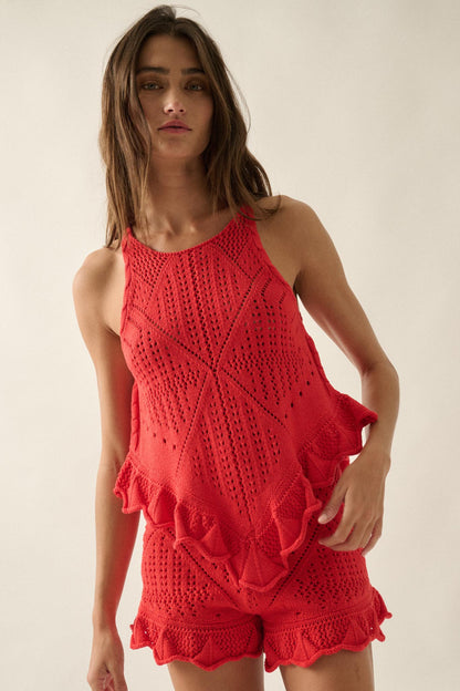 Crochet All Day Crochet-Knit Ruffle Tank Top
