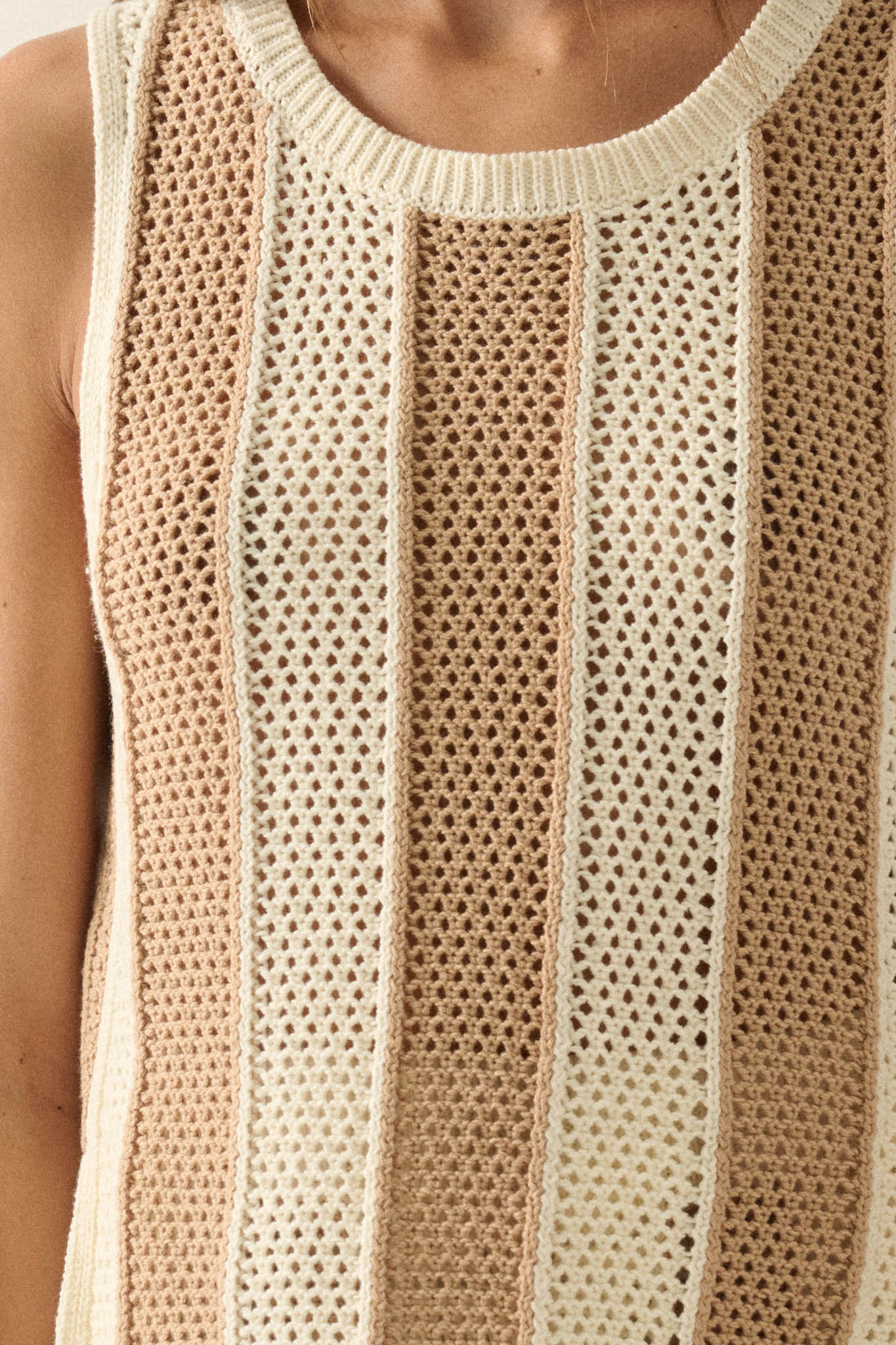 Sooner or Later Striped Crochet-Knit Tunic Tank Top