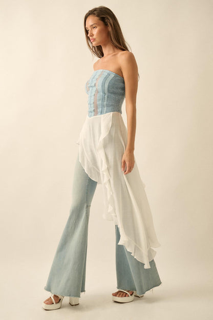 Counting Clouds Ruffled Asymmetrical Maxi Top
