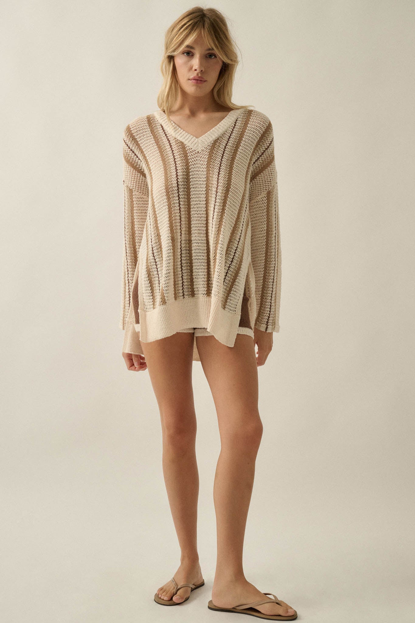 Low Tide Striped Crochet-Knit Oversize Sweater