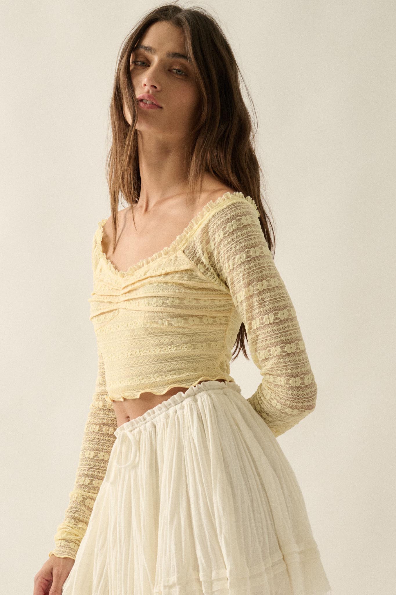 Beautiful Life Floral Lace Long-Sleeve Crop top