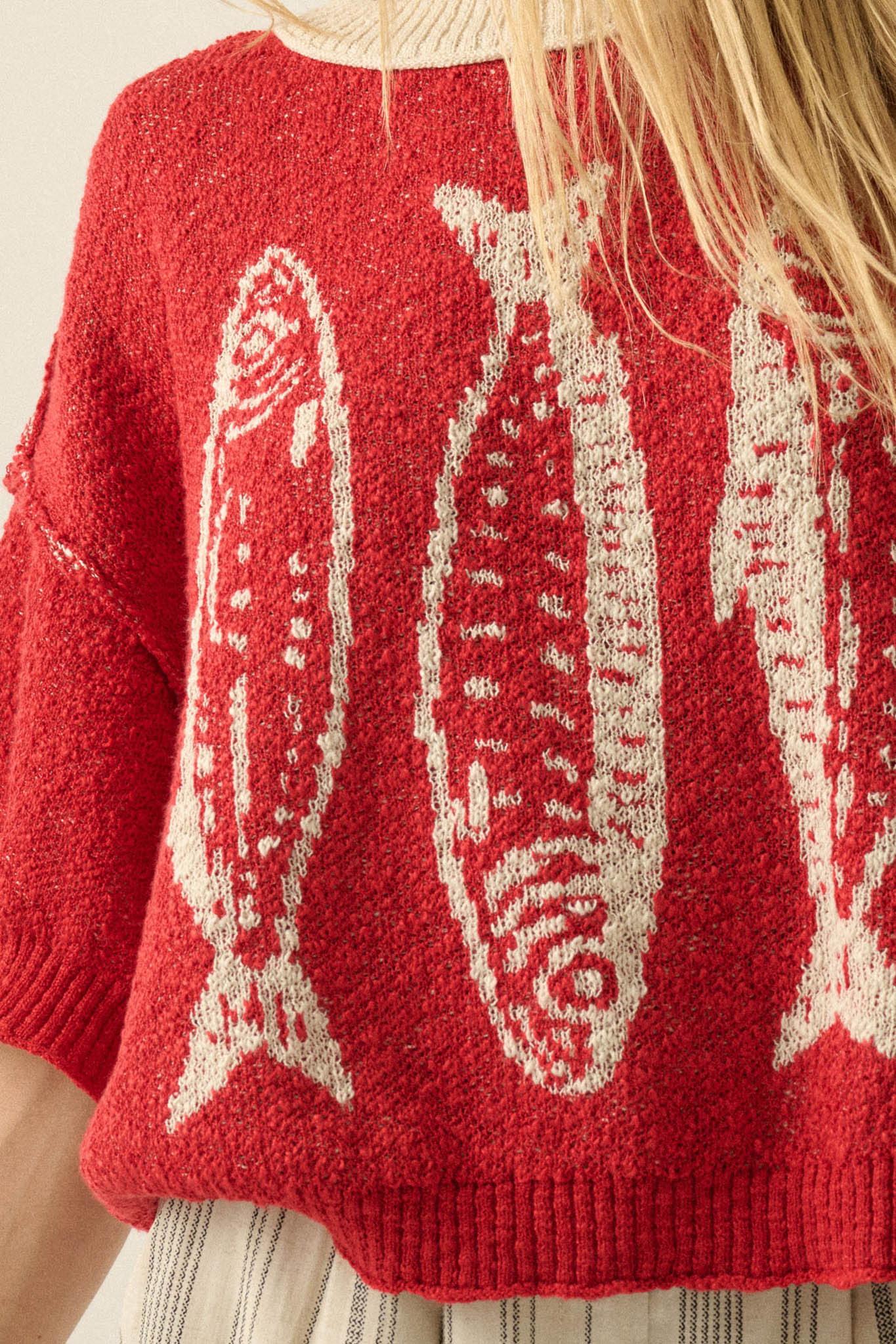 Plenty of Fish Jacquard-Knit Short-Sleeve Sweater