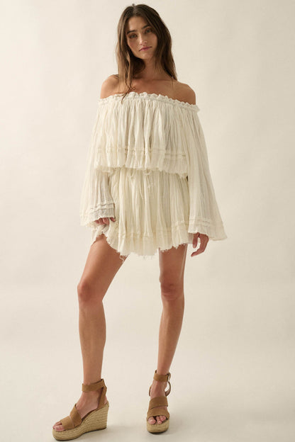 Flying Free Cotton Gauze Off-Shoulder Angel-Sleeve Top