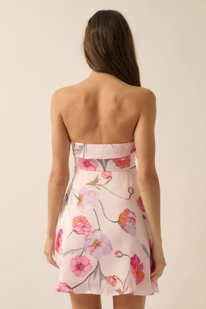 Spring Fever Floral Satin Strapless Mini Dress