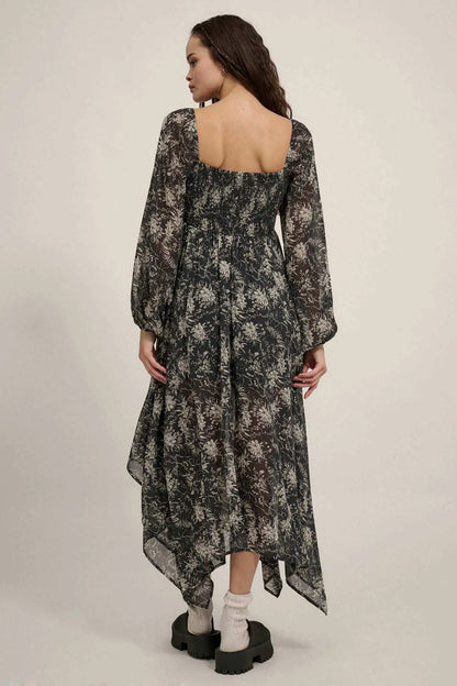 High Spirits Floral Chiffon Handkerchief Maxi Dress