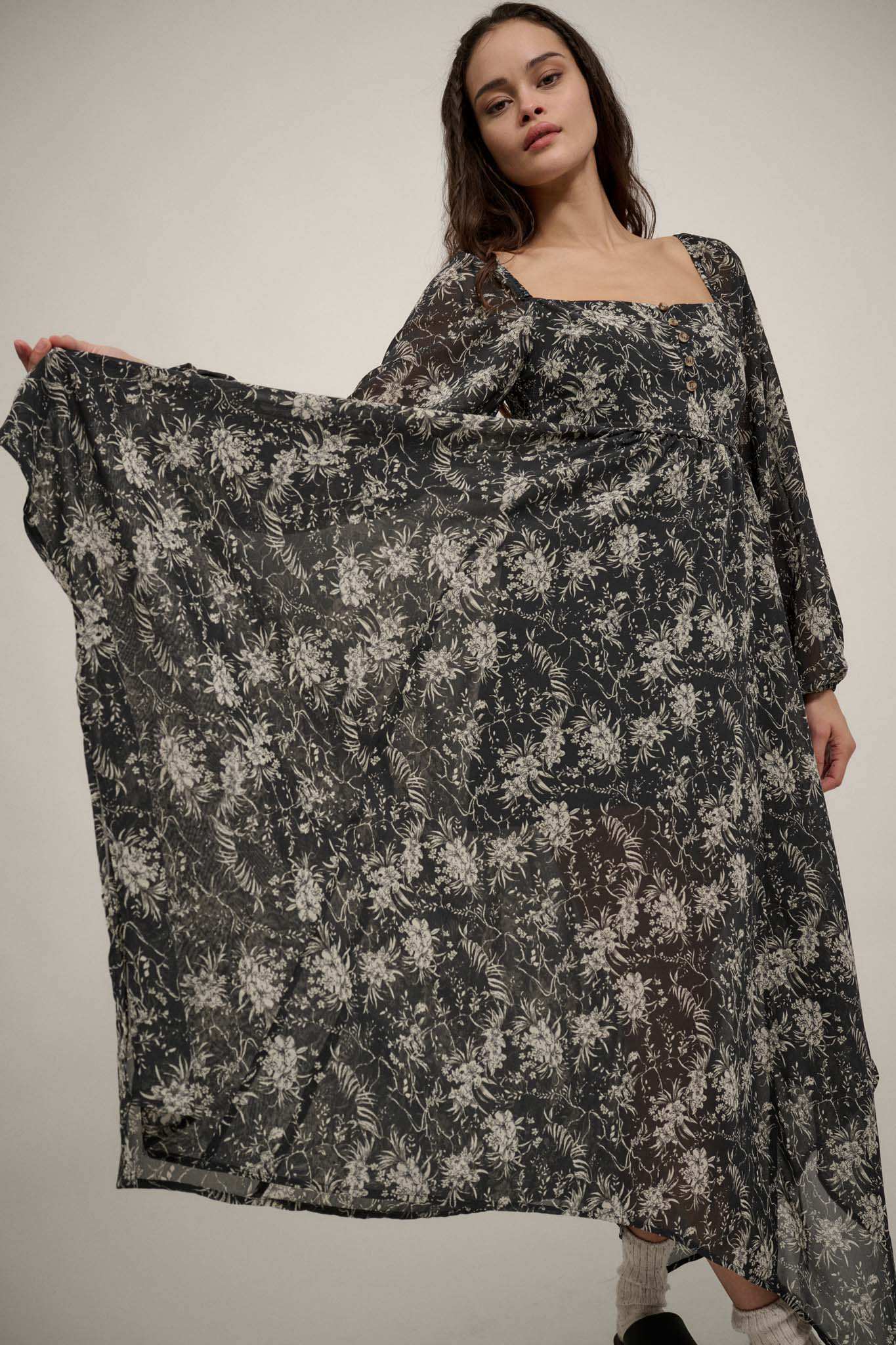 High Spirits Floral Chiffon Handkerchief Maxi Dress
