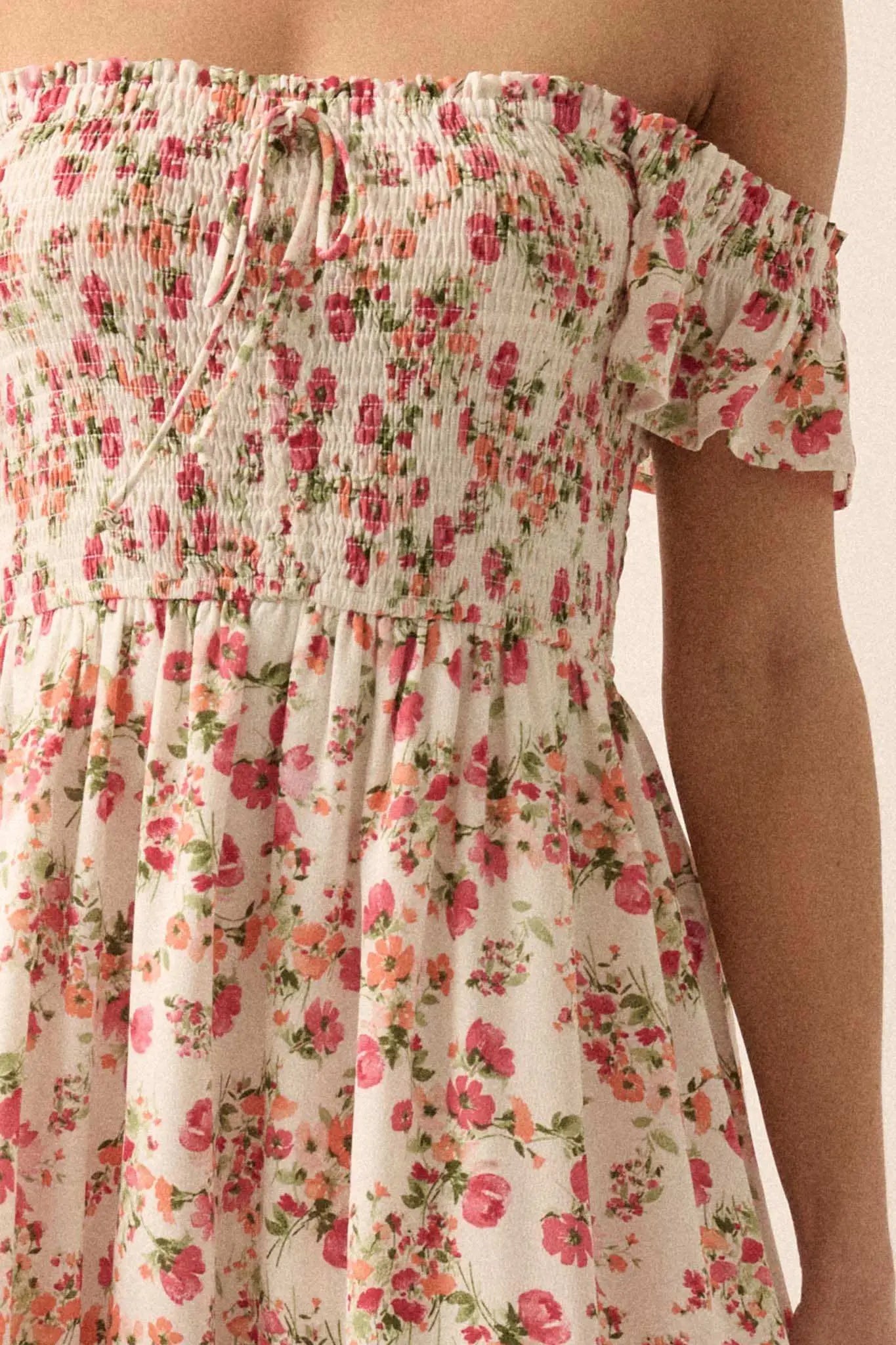 Budding Joy Smocked Floral Off-Shoulder Maxi Dress