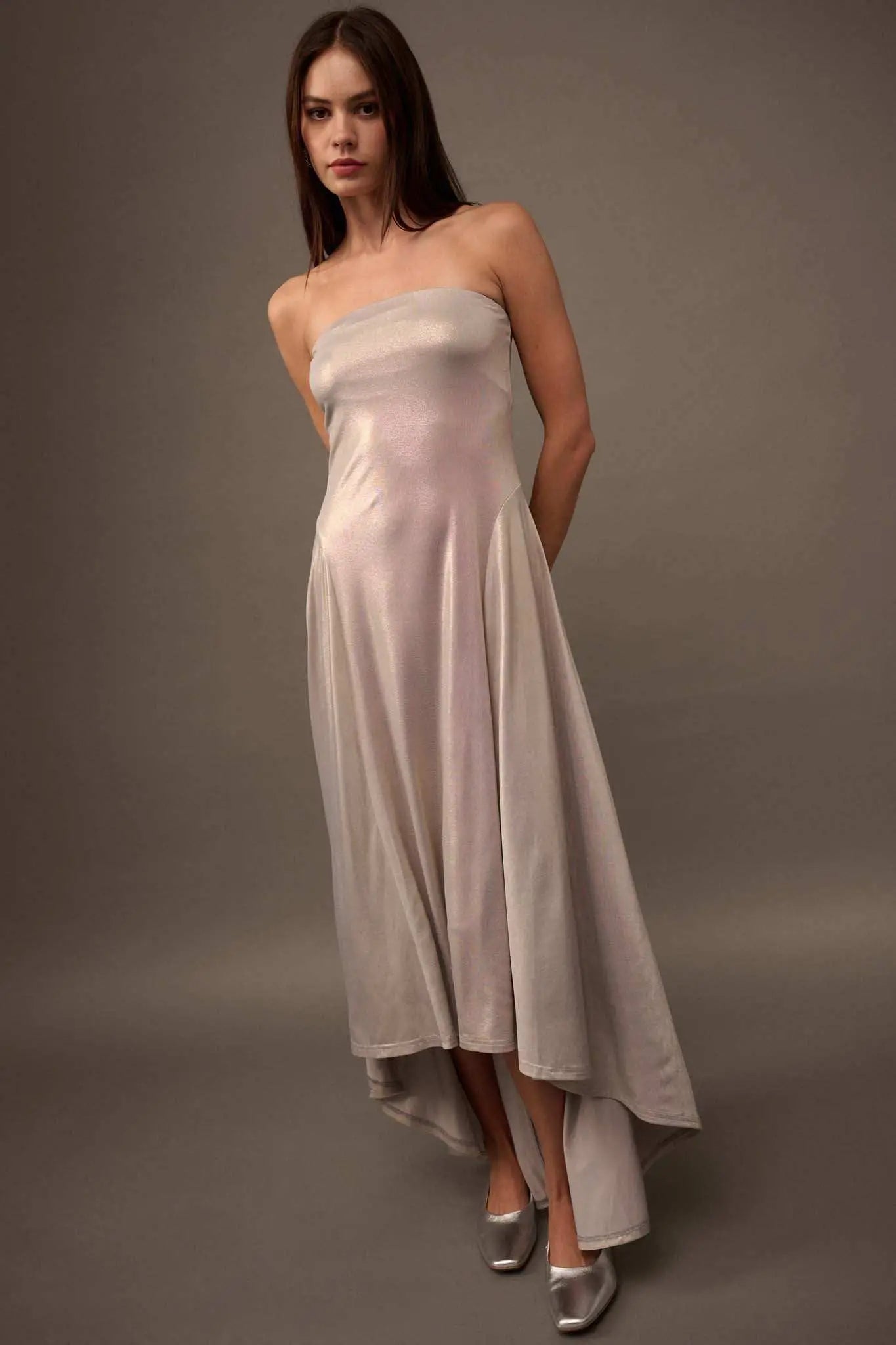 Love the Nightlife Strapless Shimmer Maxi Dress