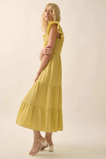 Spring Fling Textured Stripe Ruffle Midi Dress