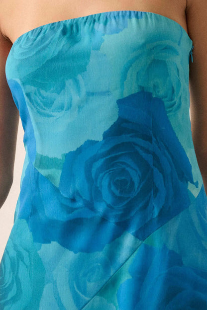 Roses Bloom Floral Strapless Drop-Waist Maxi Dress