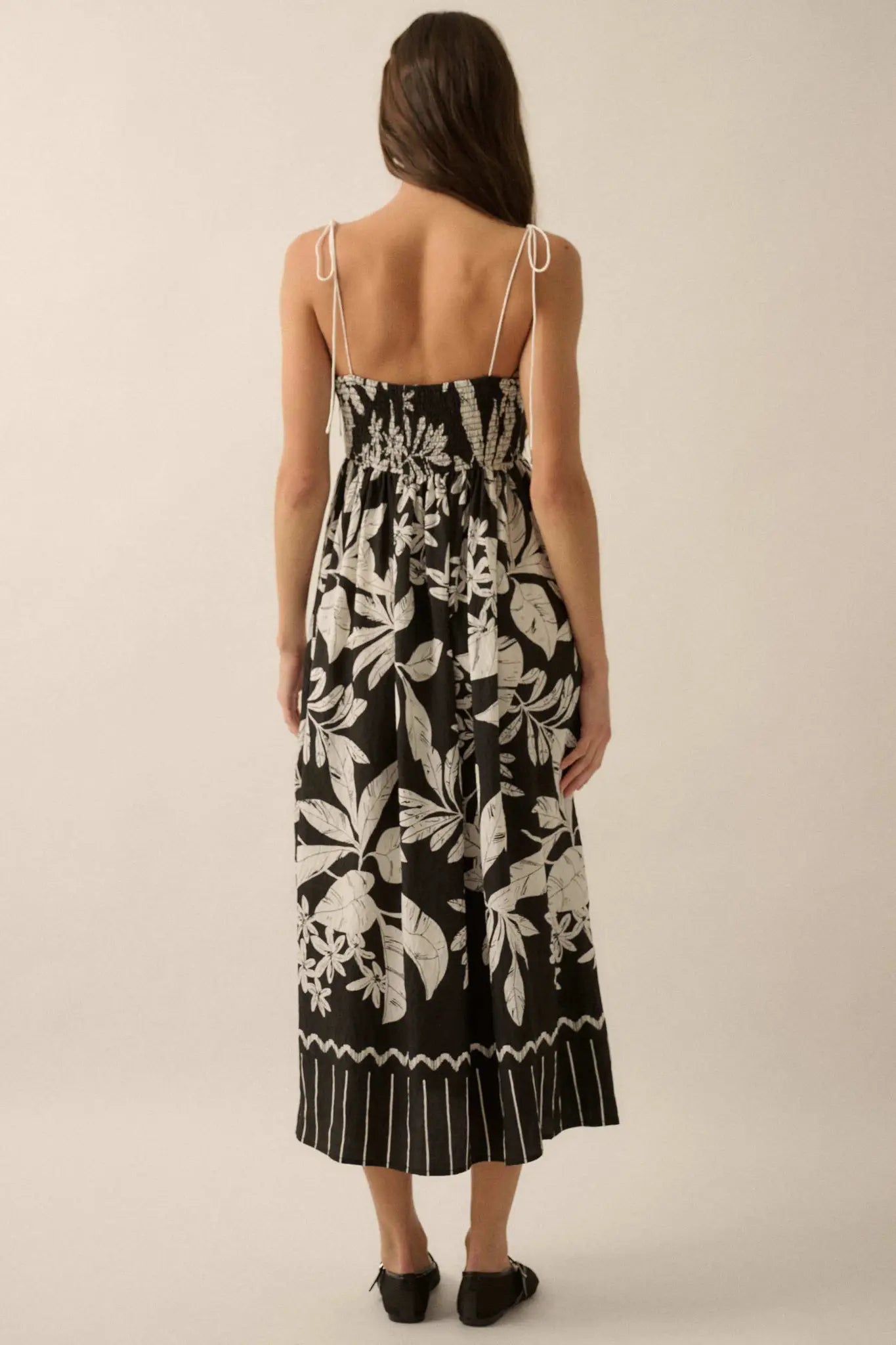 Botanical Beauty Tropical High-Waist Midi Dress