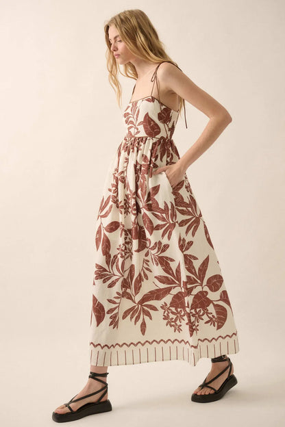 Botanical Beauty Tropical High-Waist Midi Dress