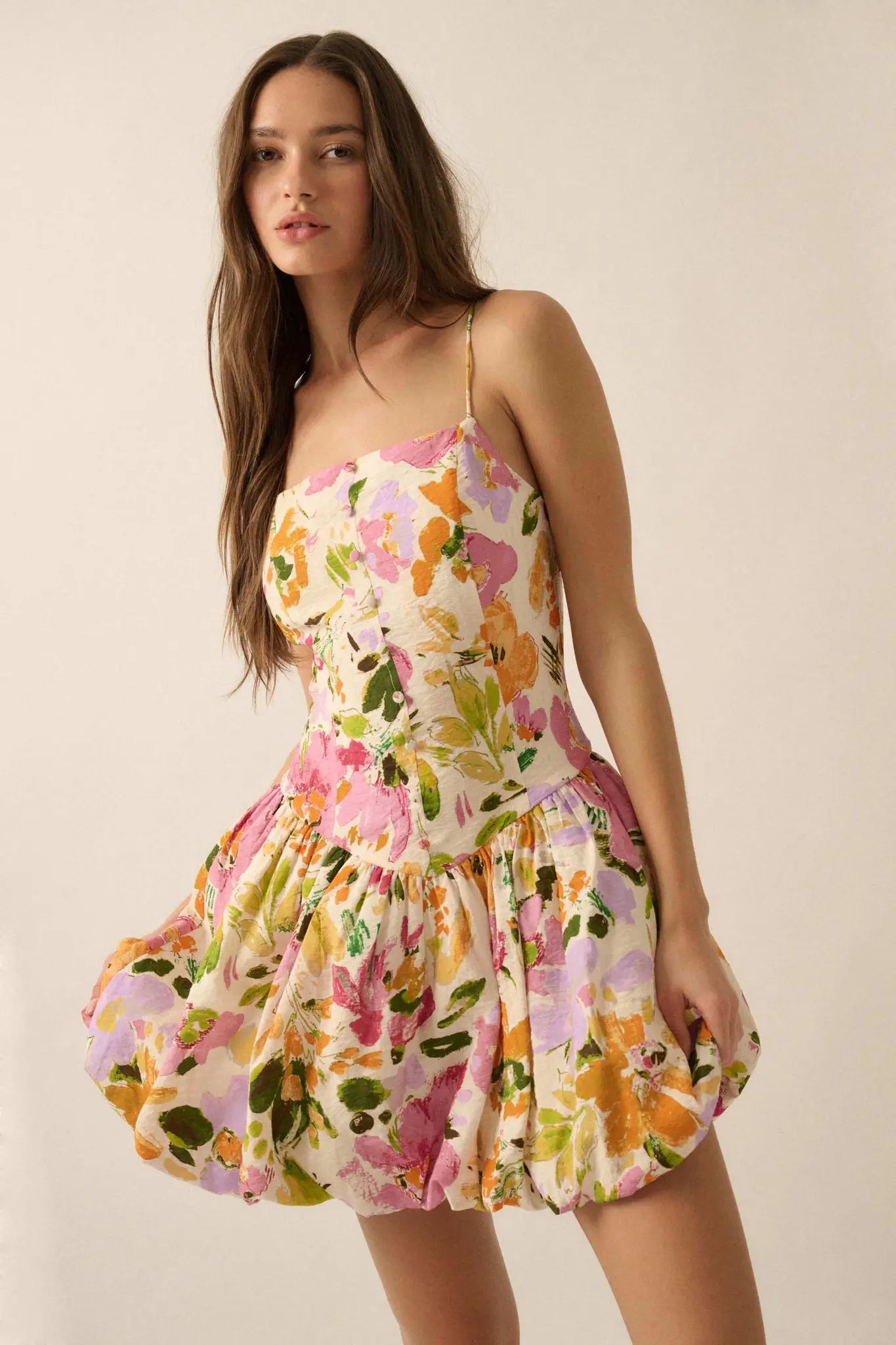 Delicate Dawn Floral Drop-Waist Bubble Mini Dress
