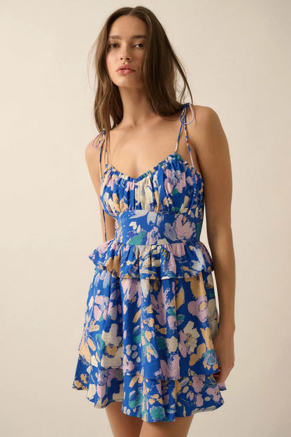 Delightful Dawn Floral Tiered Ruffle Mini Dress