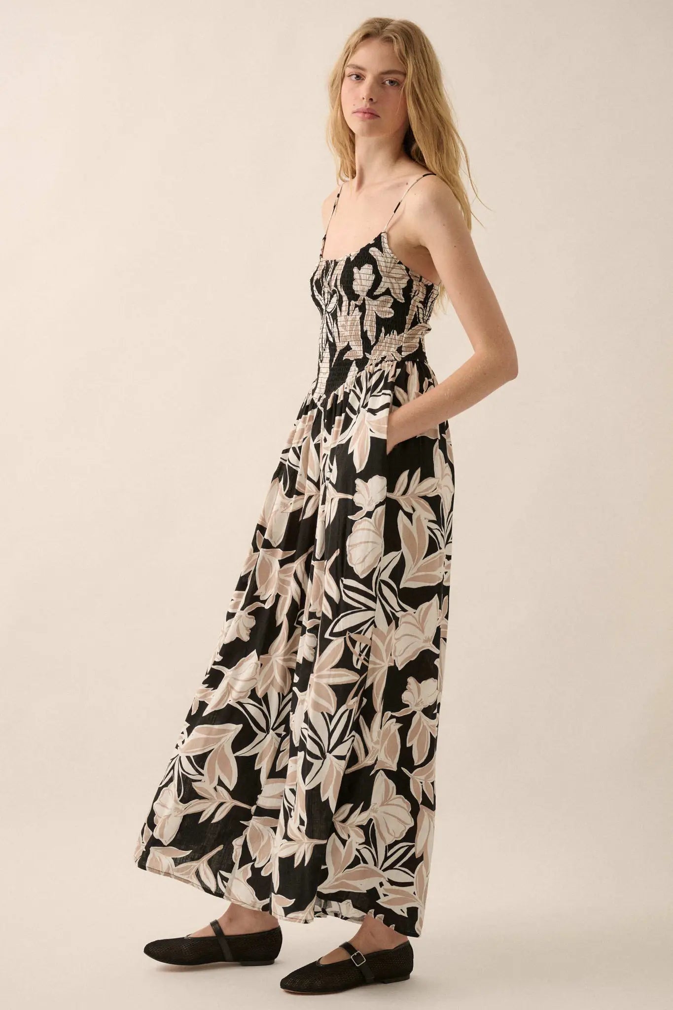 Private Island Tropical Smocked Wide-Leg Jumpsuit