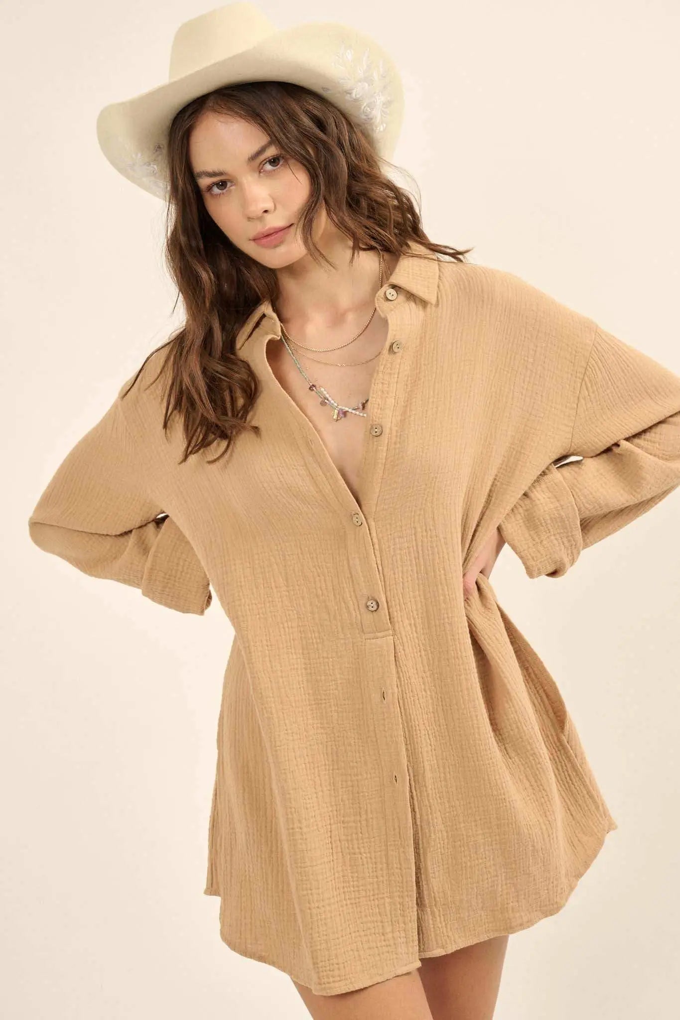Off the Clock Crinkle Cotton Button-Up Shirt Romper