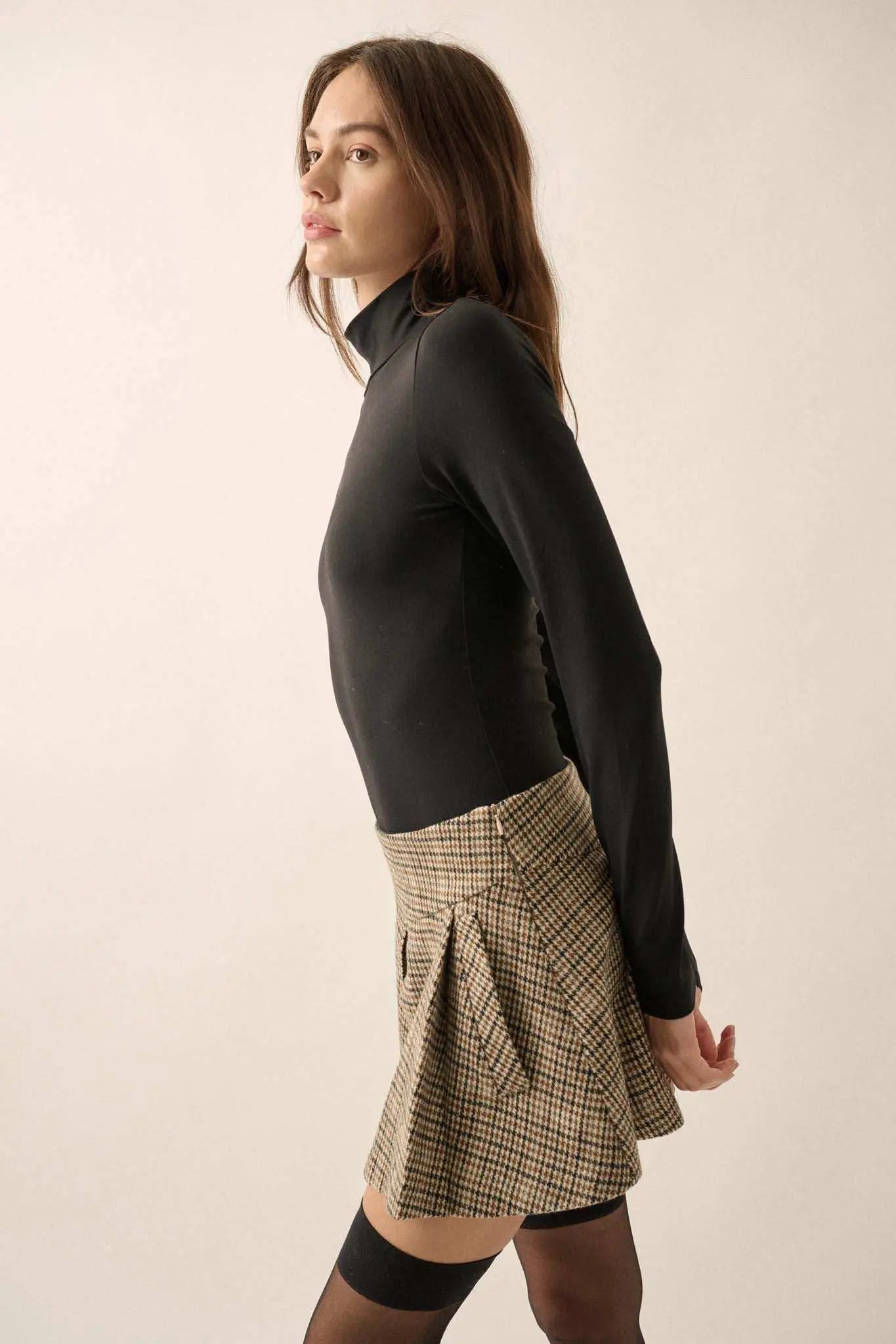 Prep School Houndstooth Plaid Pleated Shorts