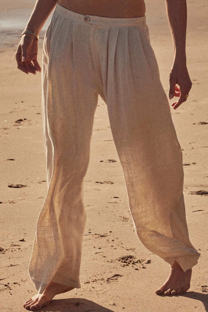 Miles Away Linen-Blend Pleated Wide-leg Pants