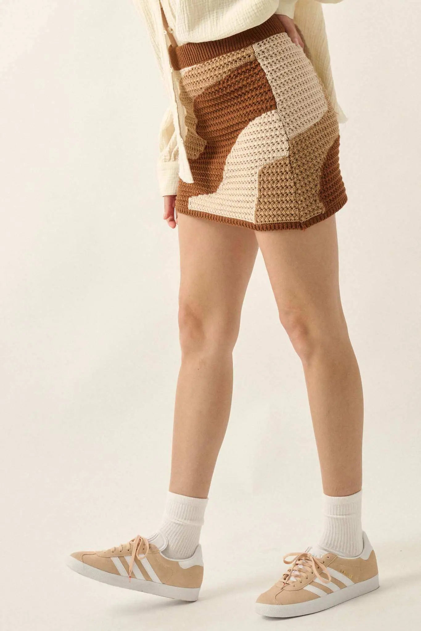 Catching Waves Colorblock Crochet Knit Mini Skirt