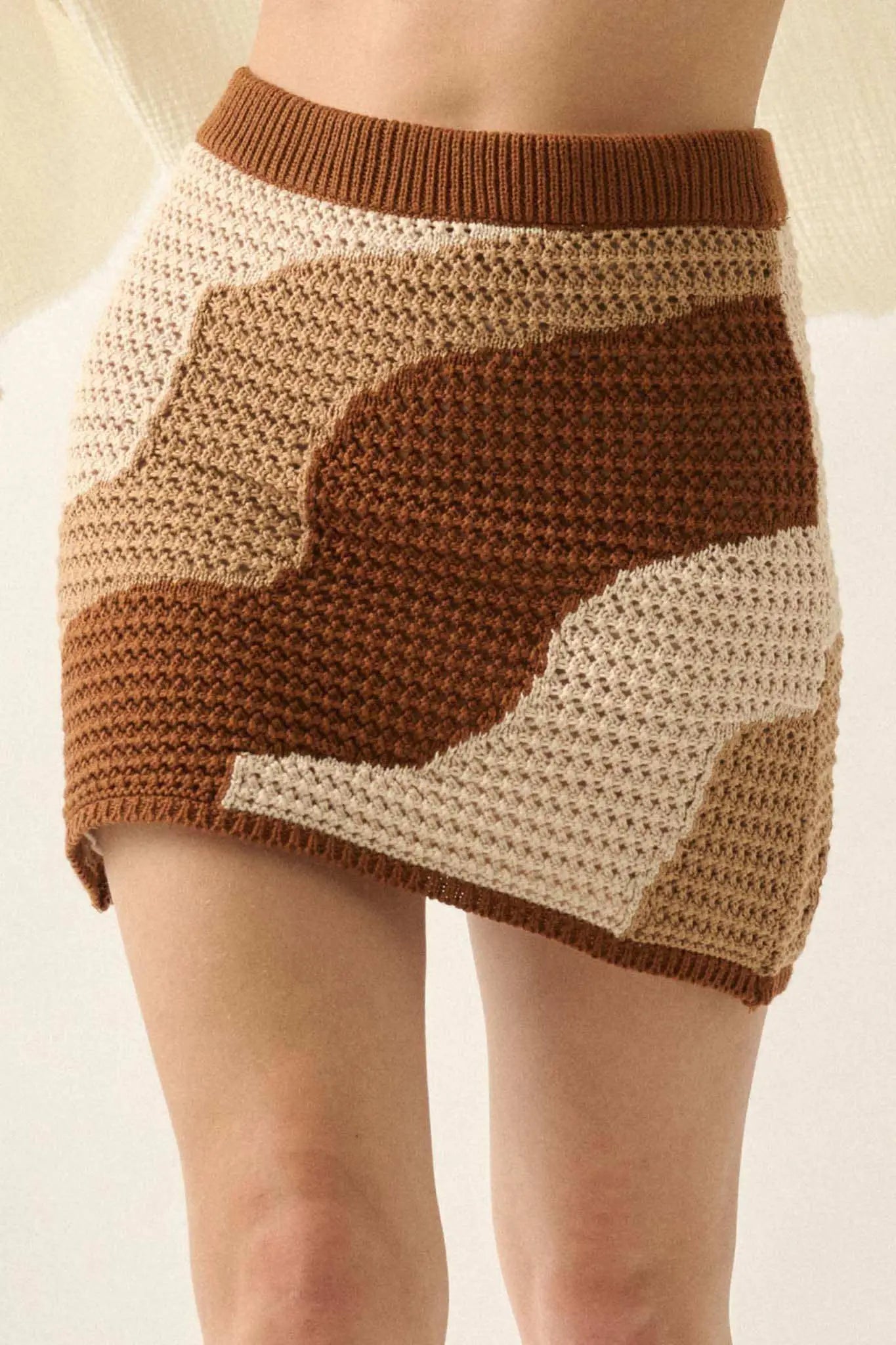 Catching Waves Colorblock Crochet Knit Mini Skirt