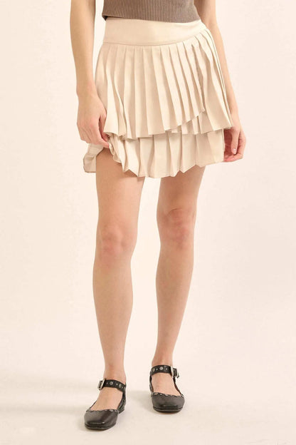 Having a Moment Pleated Satin Tiered Mini Skirt