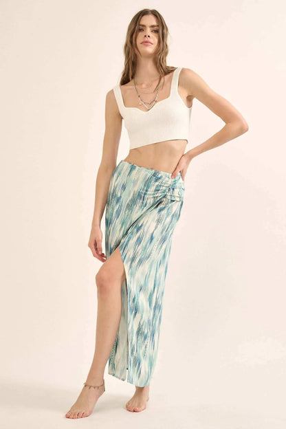 Sea of Love Abstract-Print Wrapped Maxi Skirt