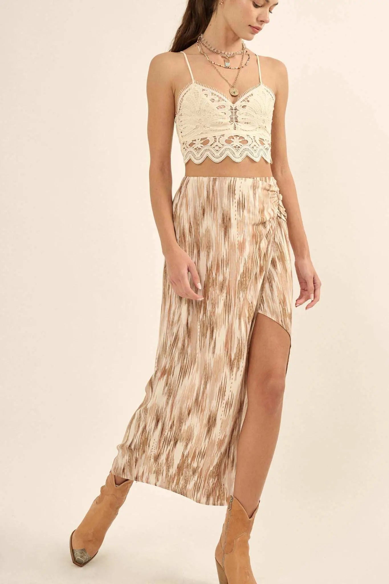 Sea of Love Abstract-Print Wrapped Maxi Skirt