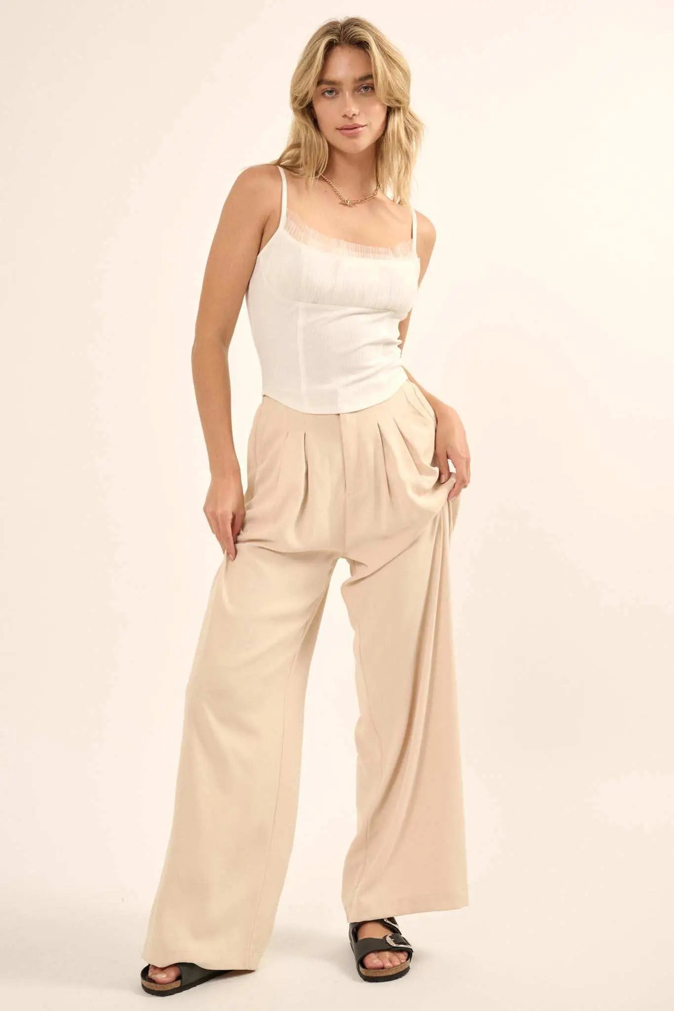 Gracefully Glam Pleated Tulle Ruffle Cami Top