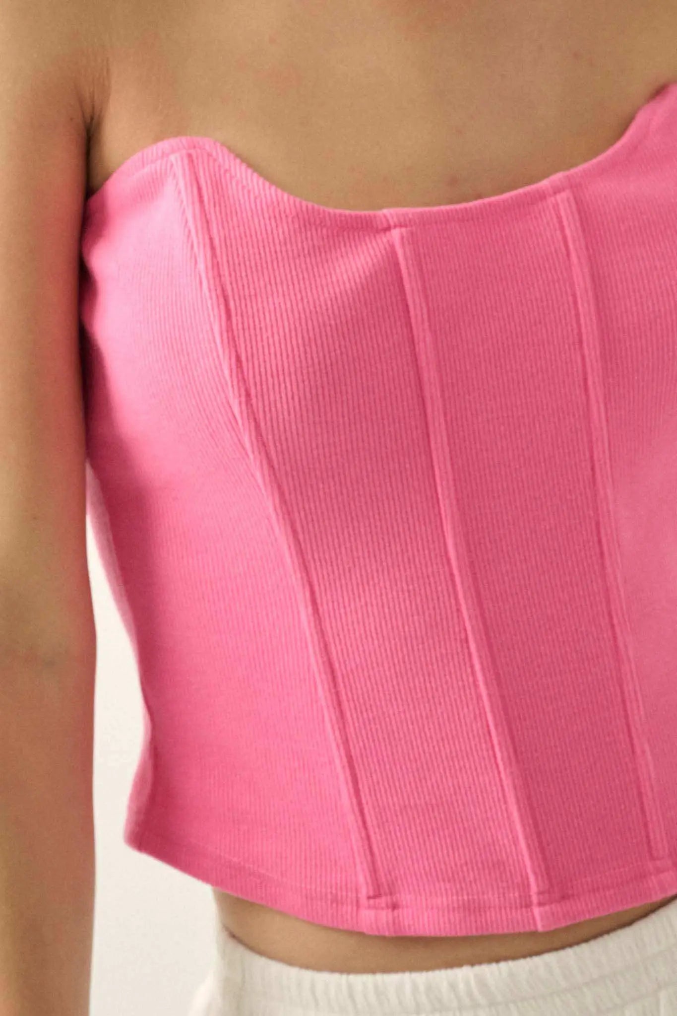 Form Factor Strapless Rib-Knit Corset Top