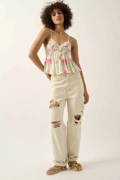 Kauai Cove Smocked Floral Babydoll Cami Top
