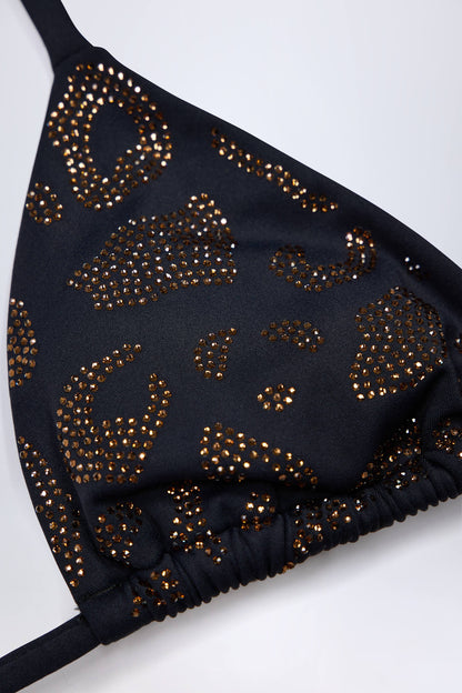 Charm-Detail Triangle Bikini Top in Black
